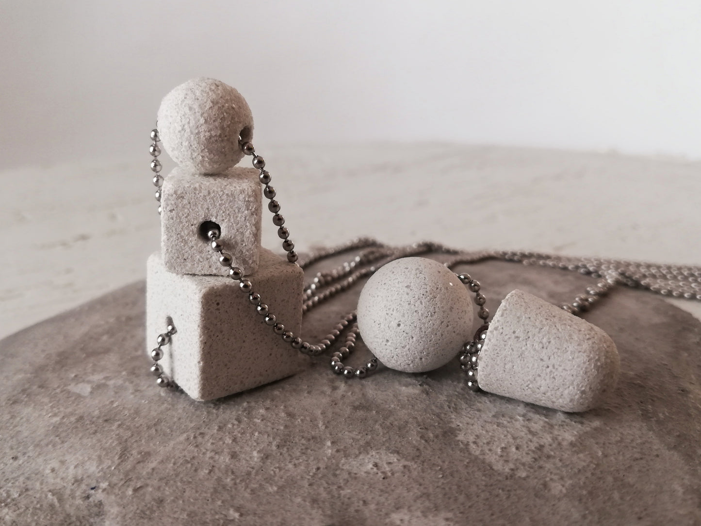 Jesmonite cube/sphere/round pendant on a ball chain //marble finish//