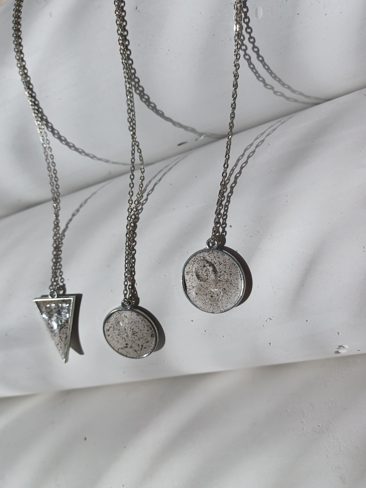 Ink freckled gypsum pendant // silver chain necklace