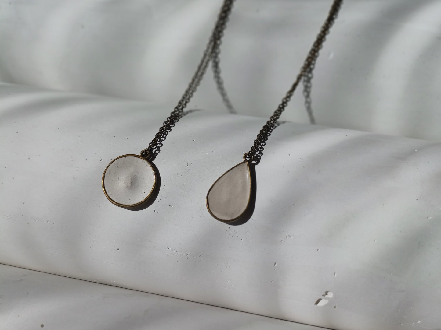 Minimal gypsum brass pendant // brass chain necklace