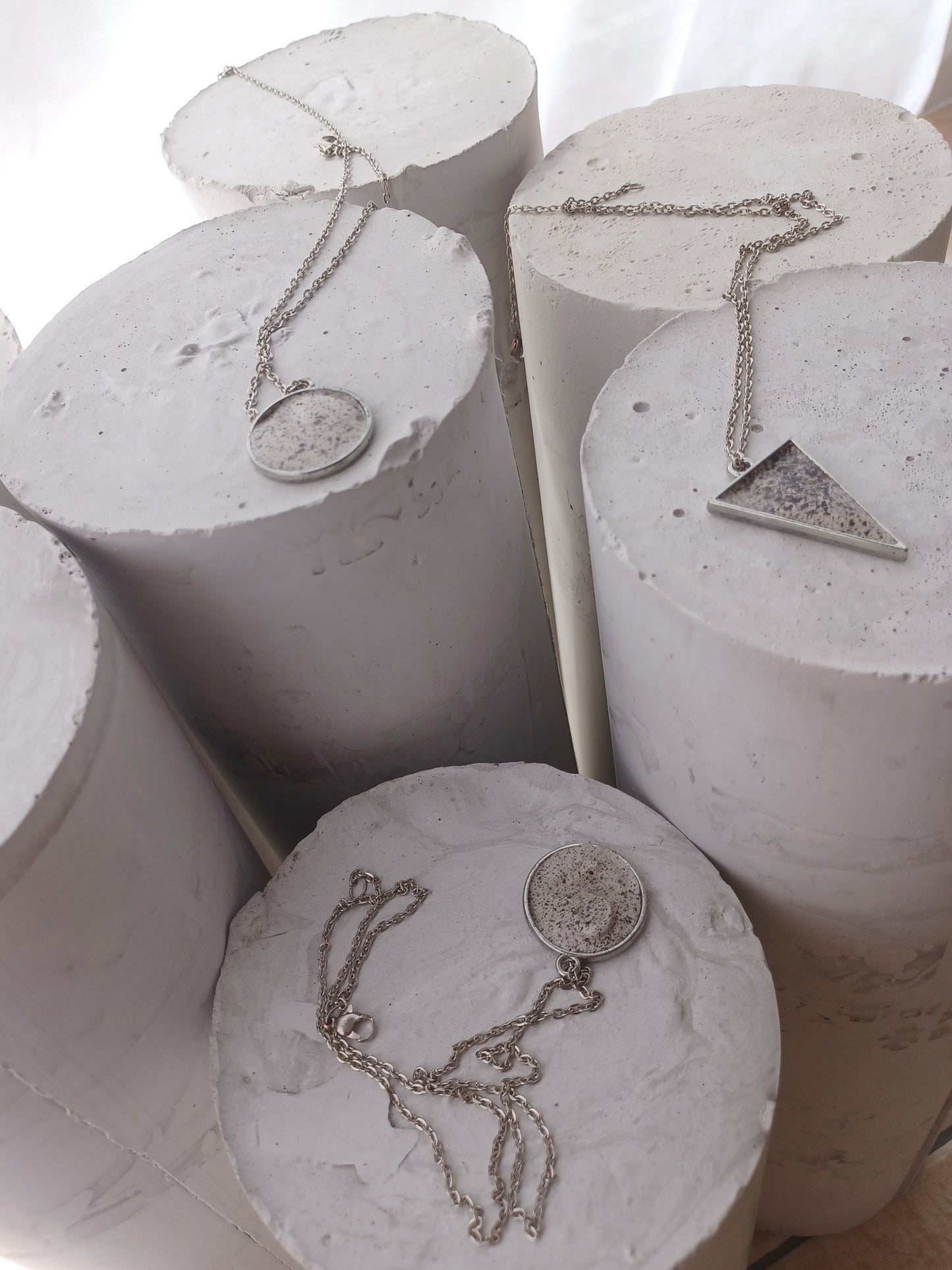 Ink freckled gypsum pendant // silver chain necklace