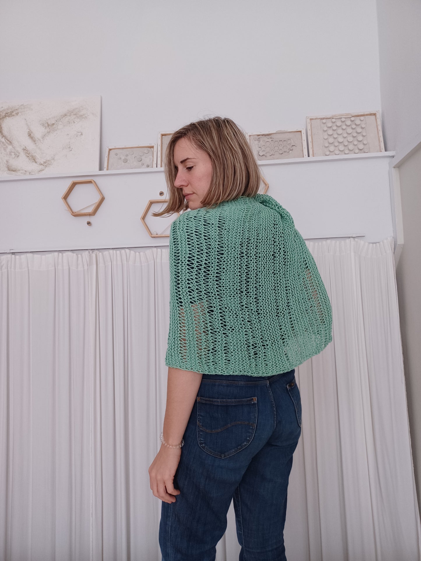 Cotton knit poncho // triangle wrap // loose scarf // knit by mum // LIMITED EDITION