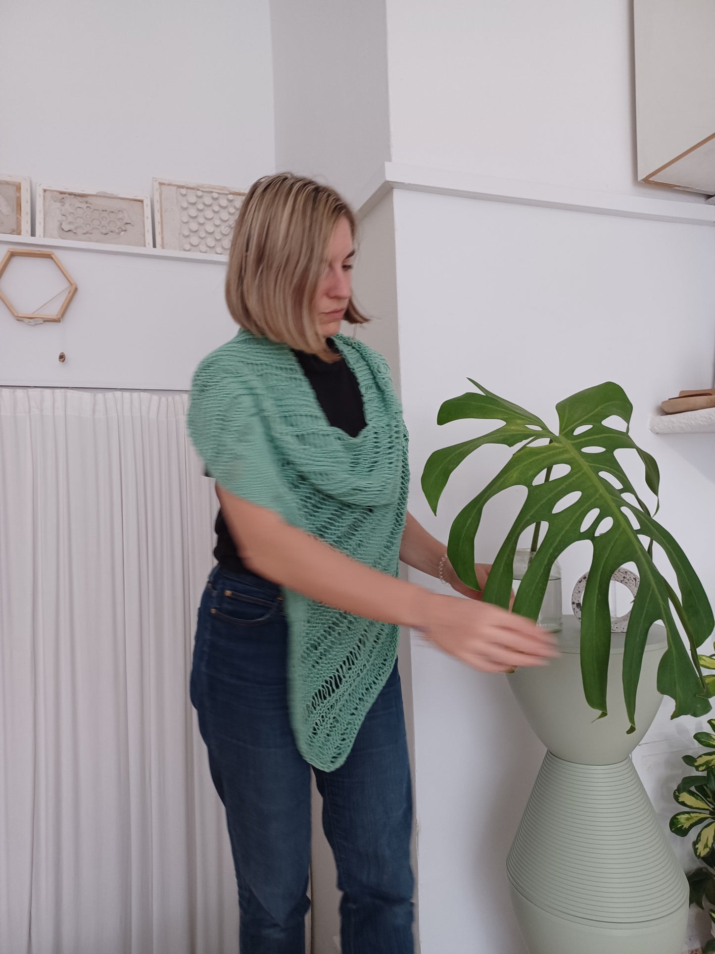 Cotton knit poncho // triangle wrap // loose scarf // knit by mum // LIMITED EDITION