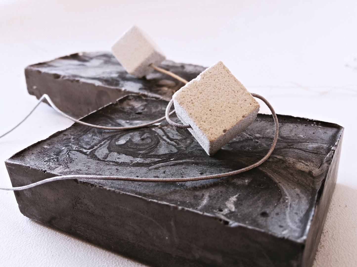Jesmonite cube necklace on a cord //marble finish//