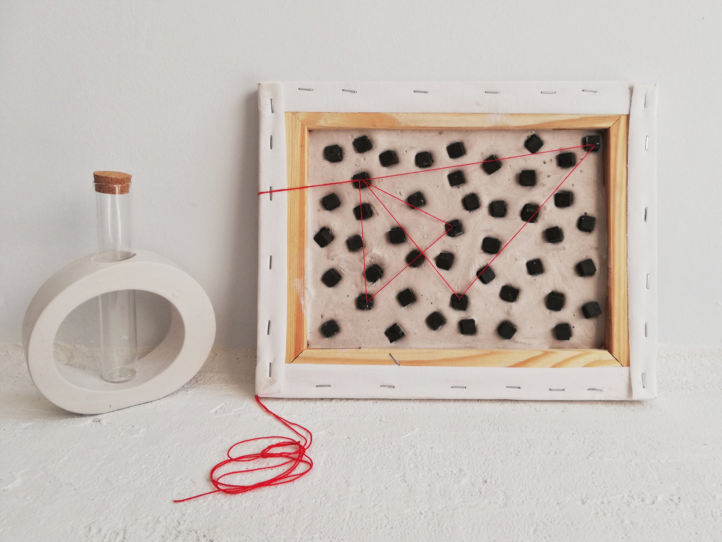 ORIGINAL small abstract sculpture painting // Red Thread of Fate //