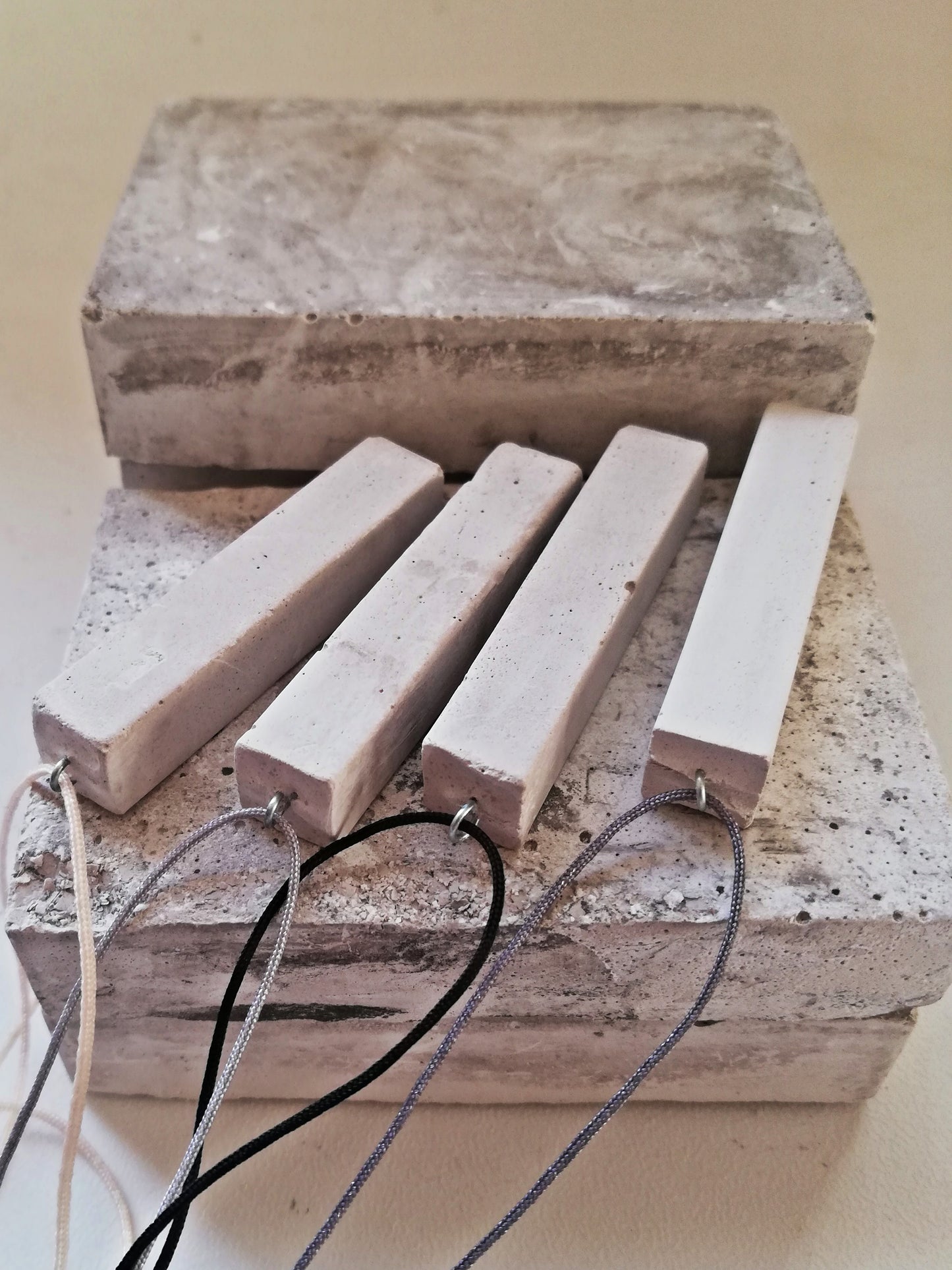Concrete Rectangle necklace on a cord //plaster gypsum//