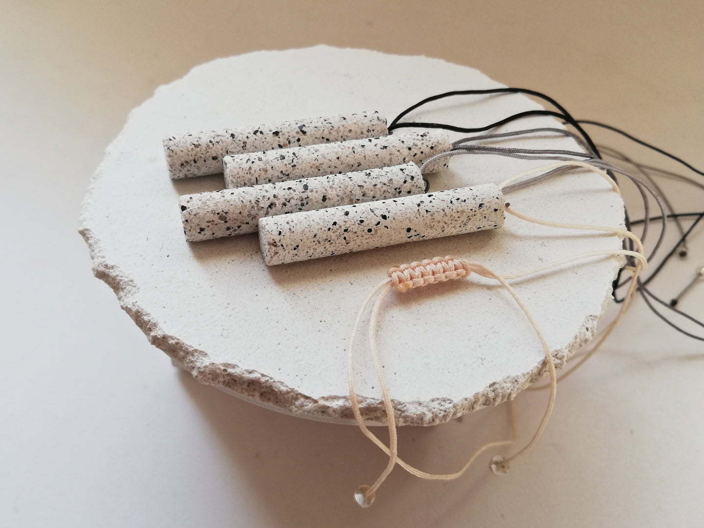 Jesmonite Tube necklace on a cord //granite finish//