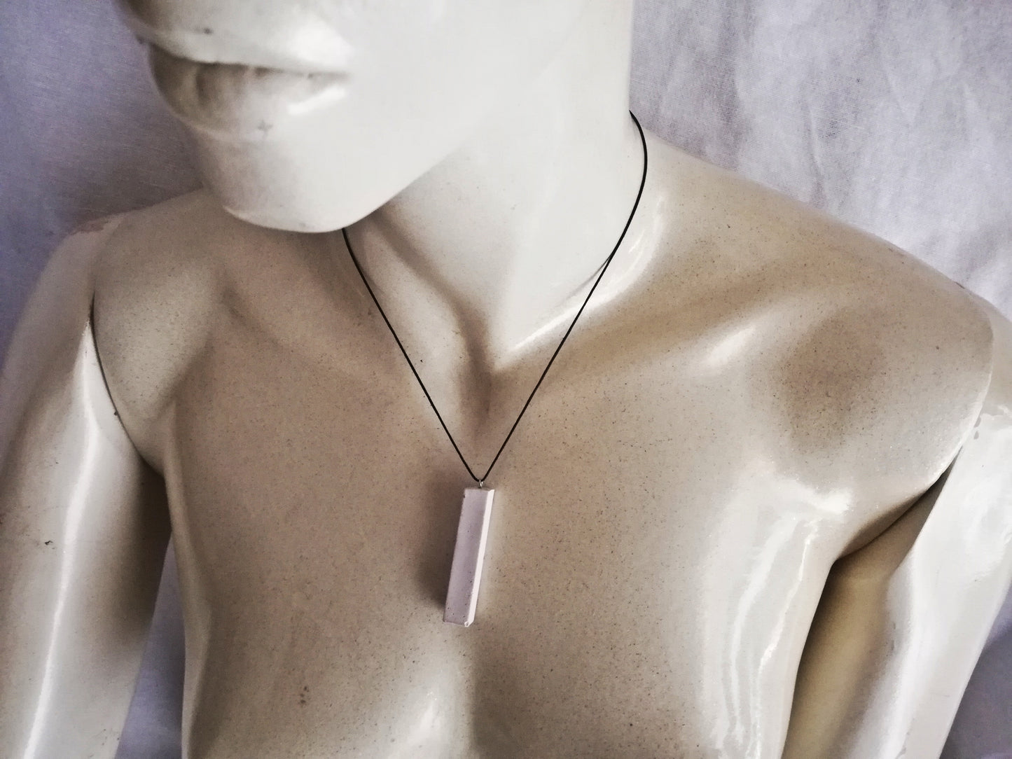 Concrete Rectangle necklace on a cord //plaster gypsum//