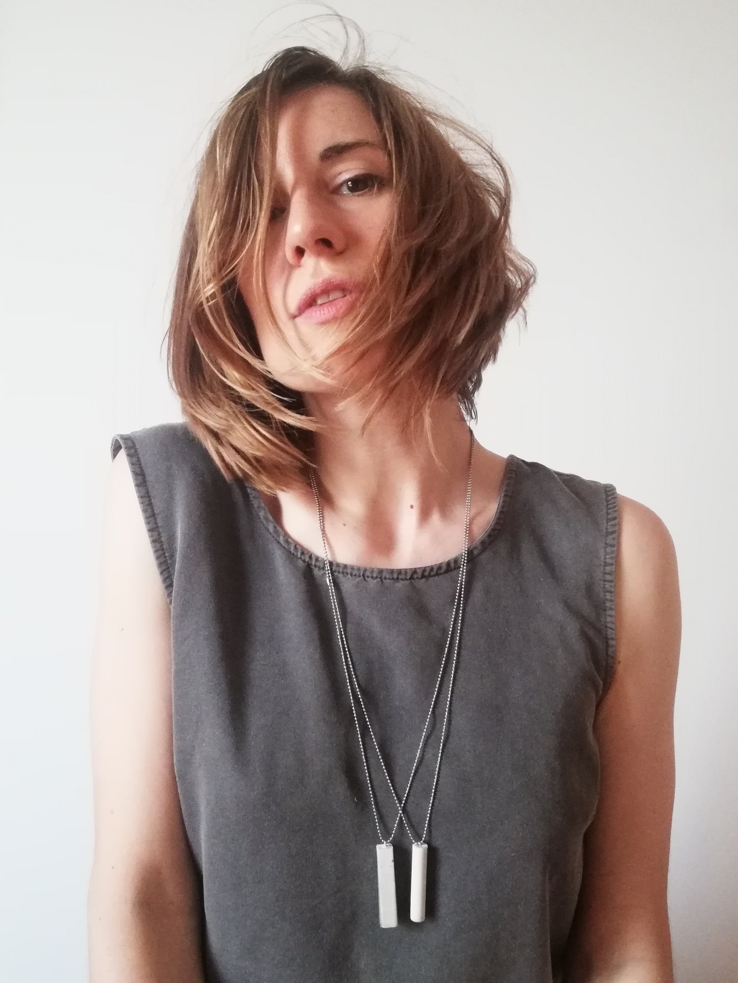 Jesmonite tube/rectangle on a ball chain //marble finish//