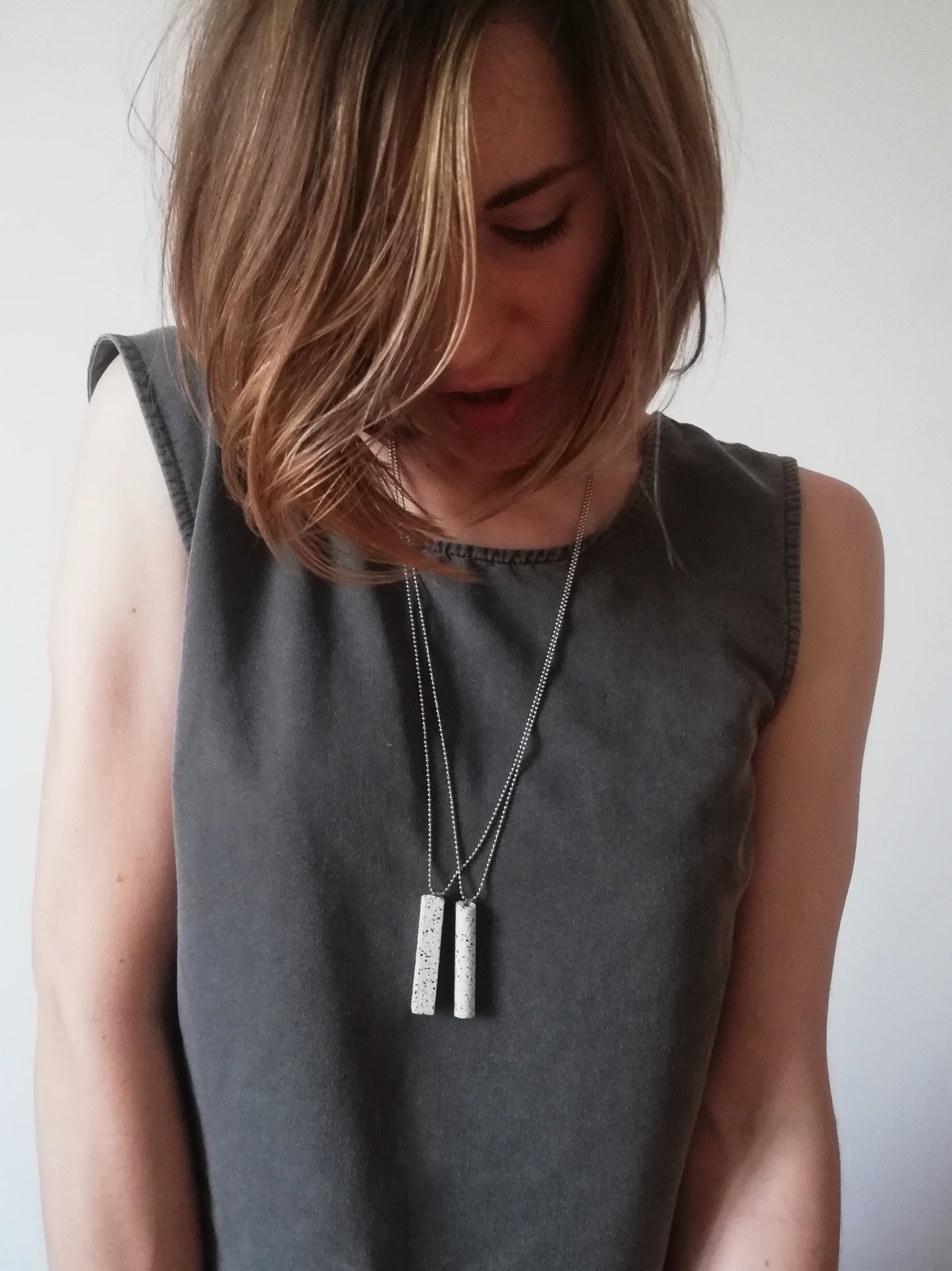 Jesmonite tube/rectangle on a ball chain //granite finish//