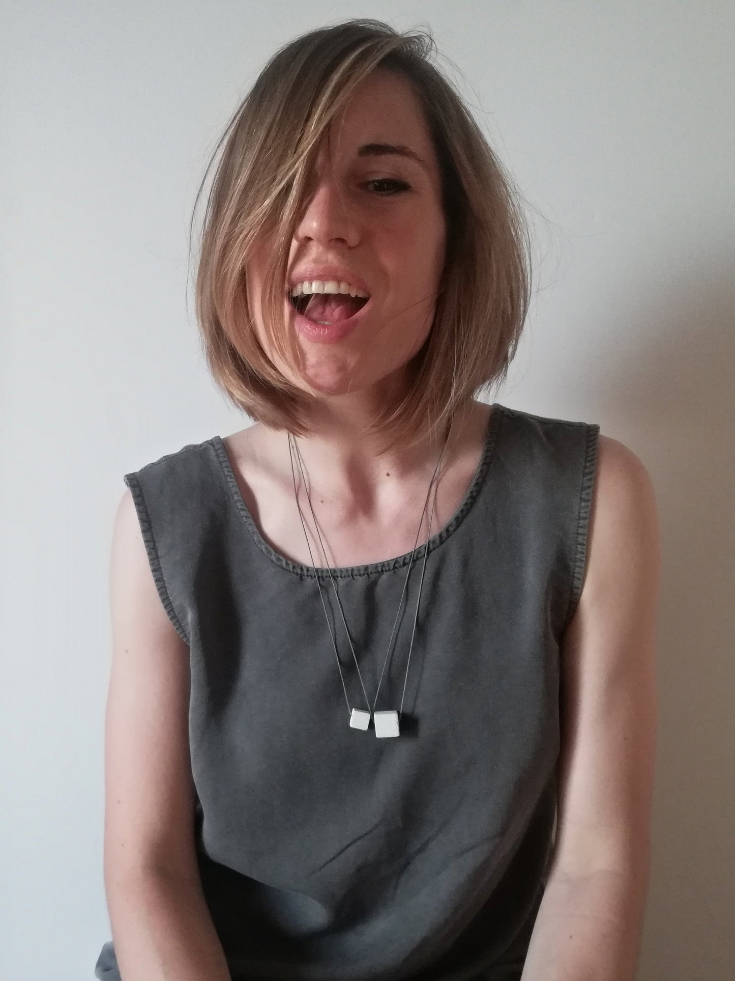 Jesmonite cube necklace on a cord //marble finish//