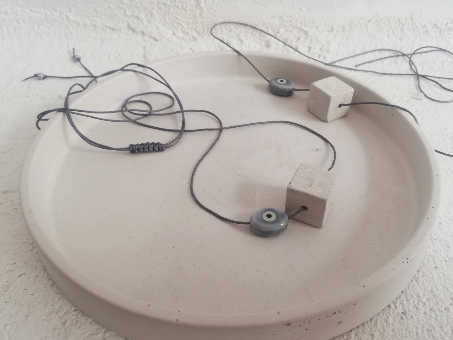 Cube pendant with Evil eye bead //plaster gypsum //LIMITED EDITION//