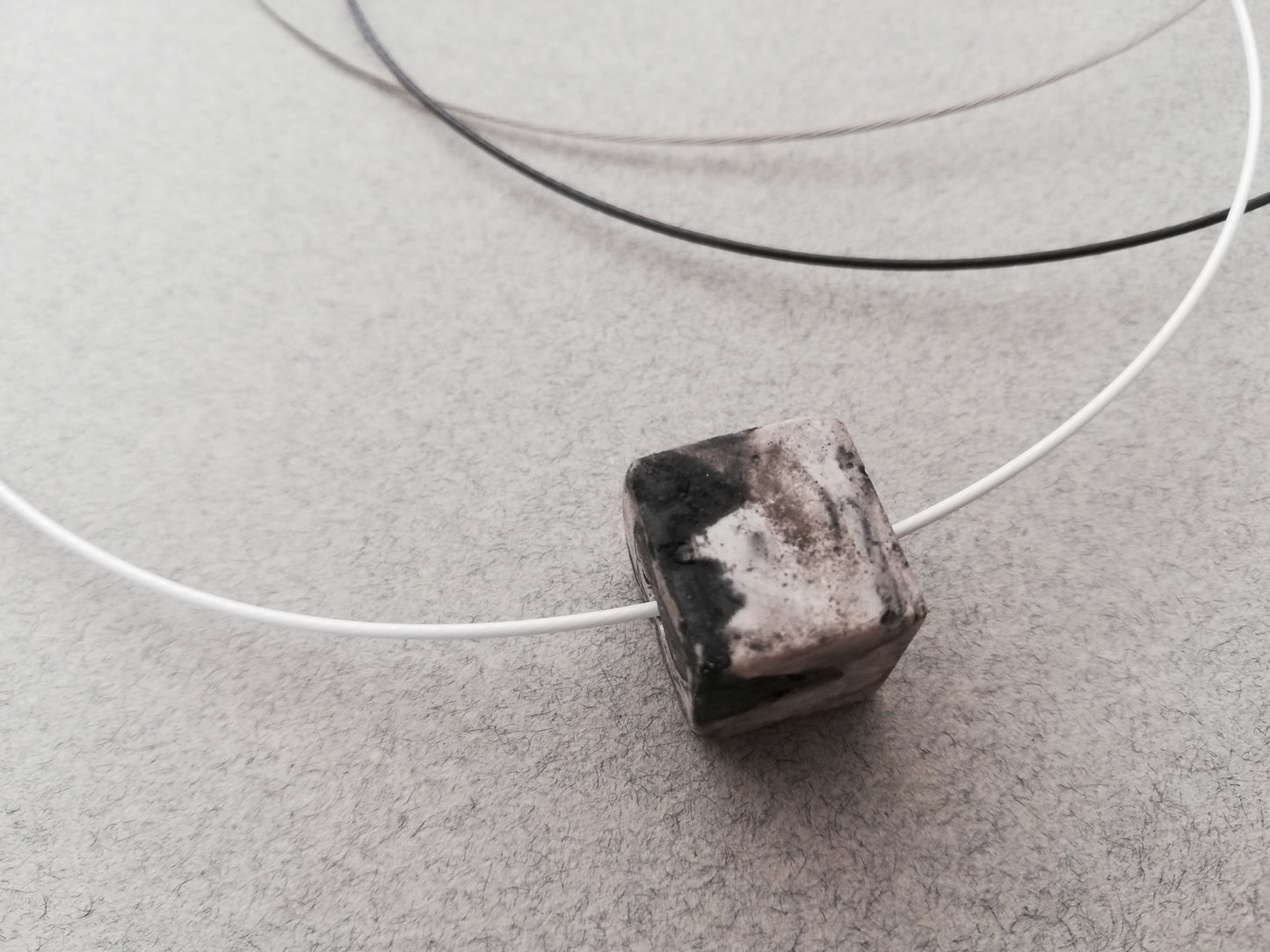 wire necklace // plaster marble cube LIMITED EDITION