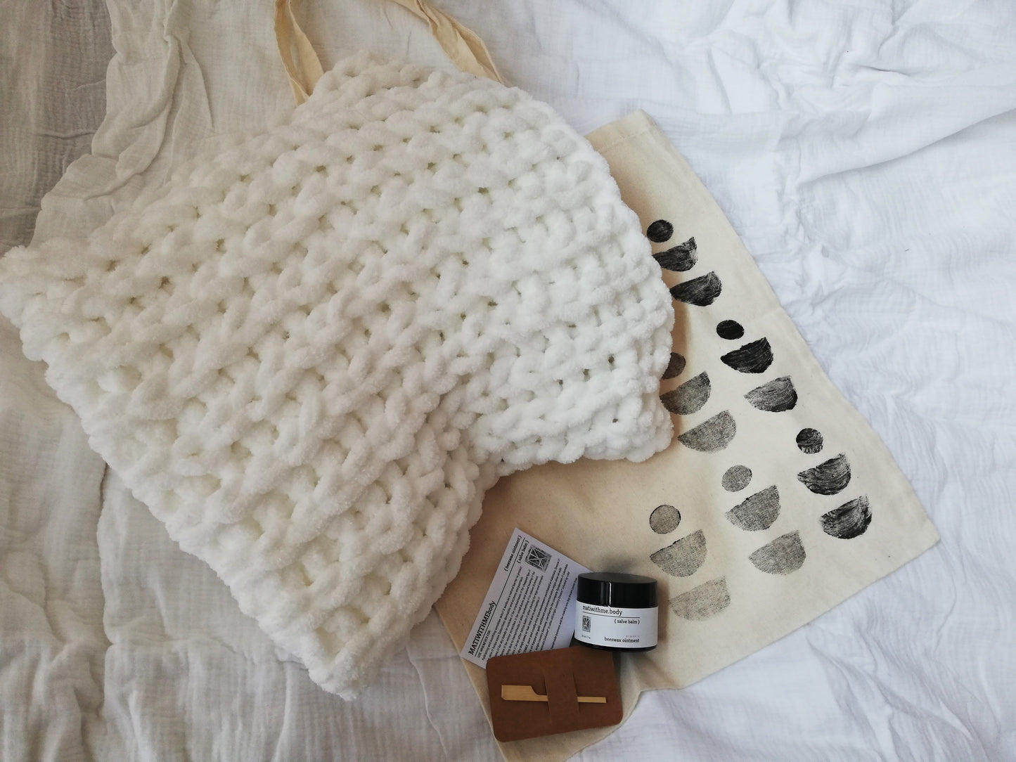 BABY BLANKET + BEESWAX balm + HAND PRINT tote set // baby shower // gift set // newborn