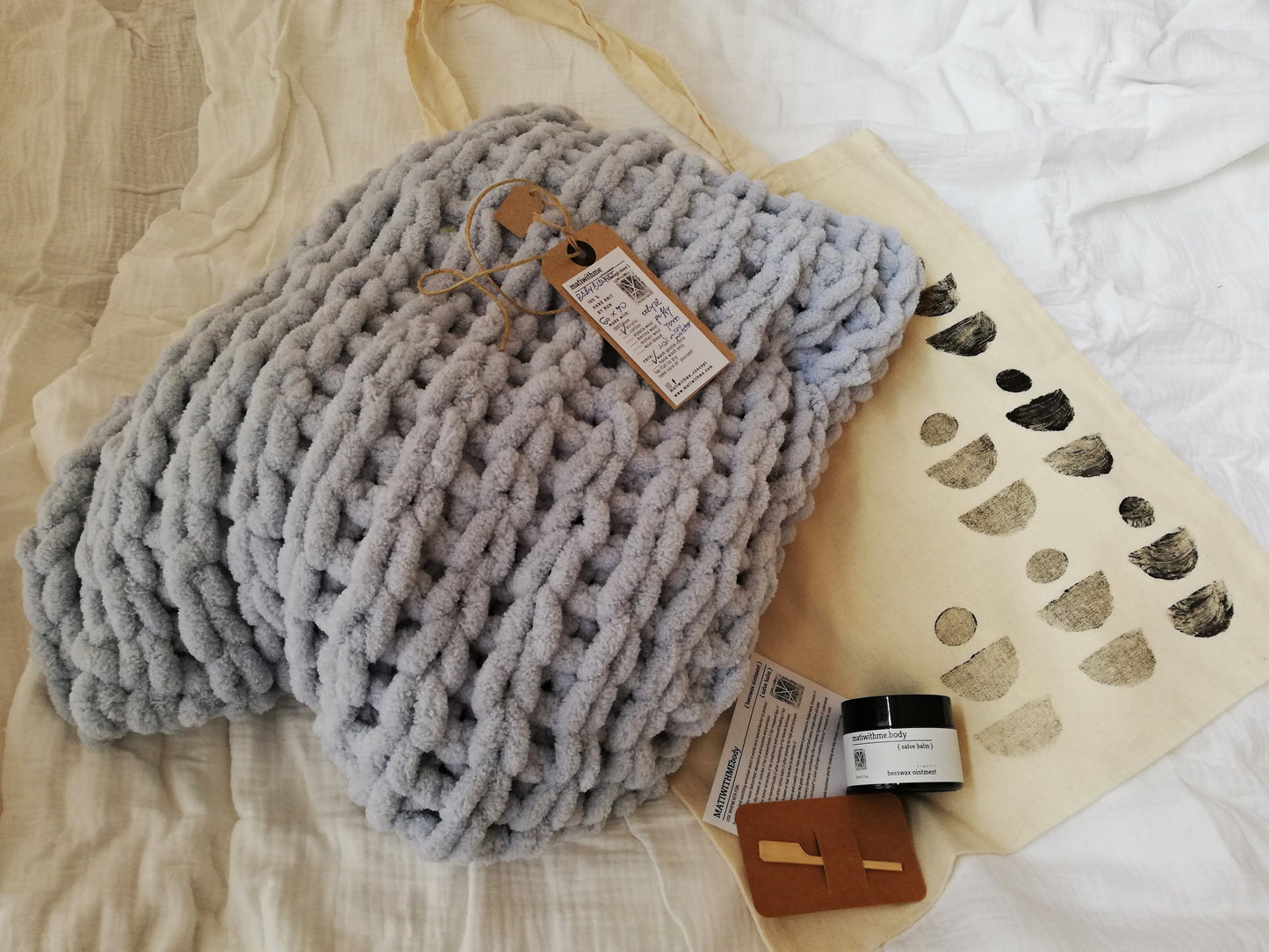 BABY BLANKET + BEESWAX balm + HAND PRINT tote set // baby shower // gift set // newborn