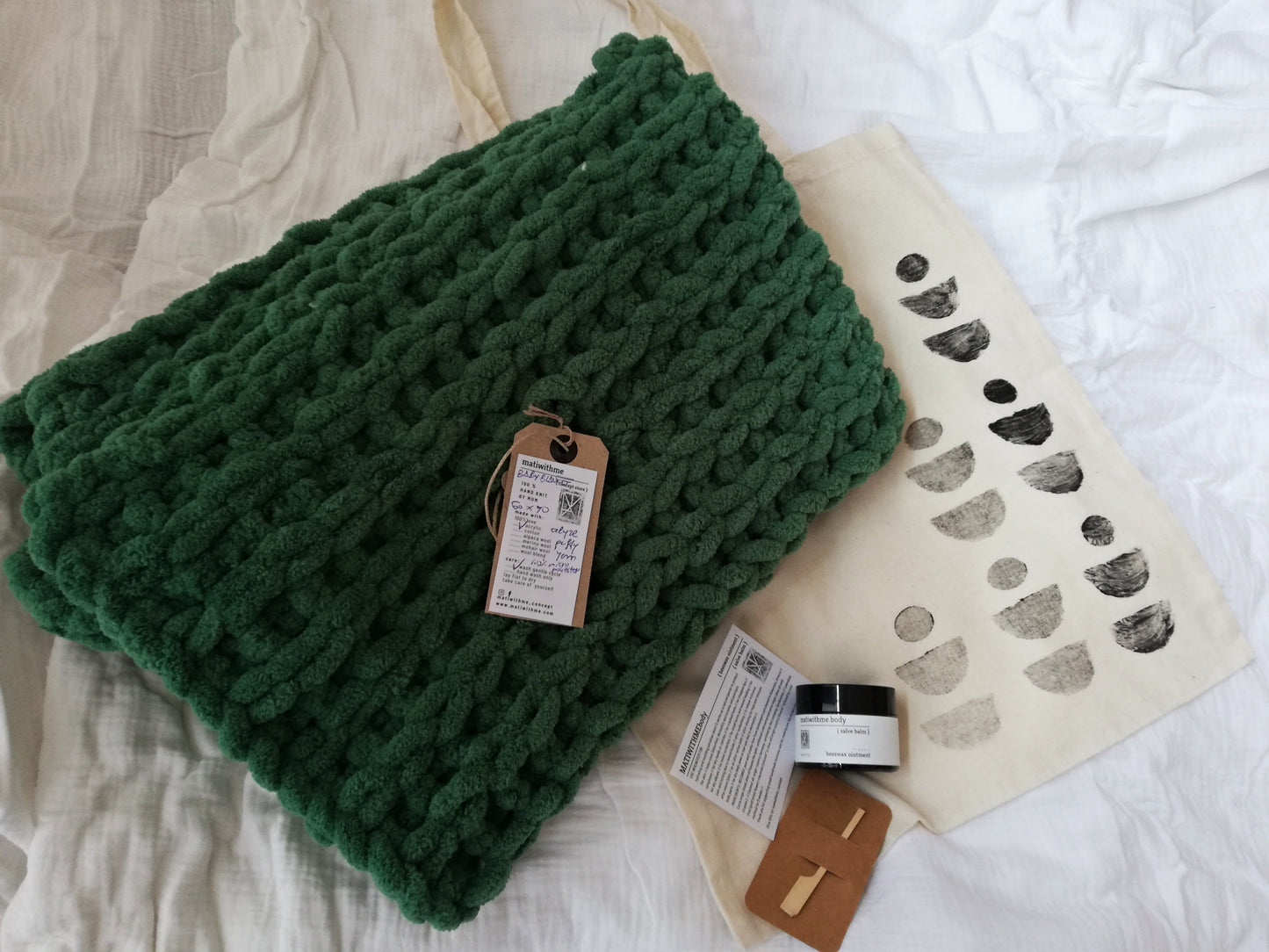BABY BLANKET + BEESWAX balm + HAND PRINT tote set // baby shower // gift set // newborn