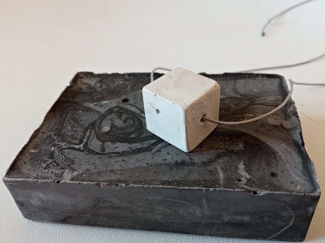 Concrete cube pendant necklace // artist plaster//