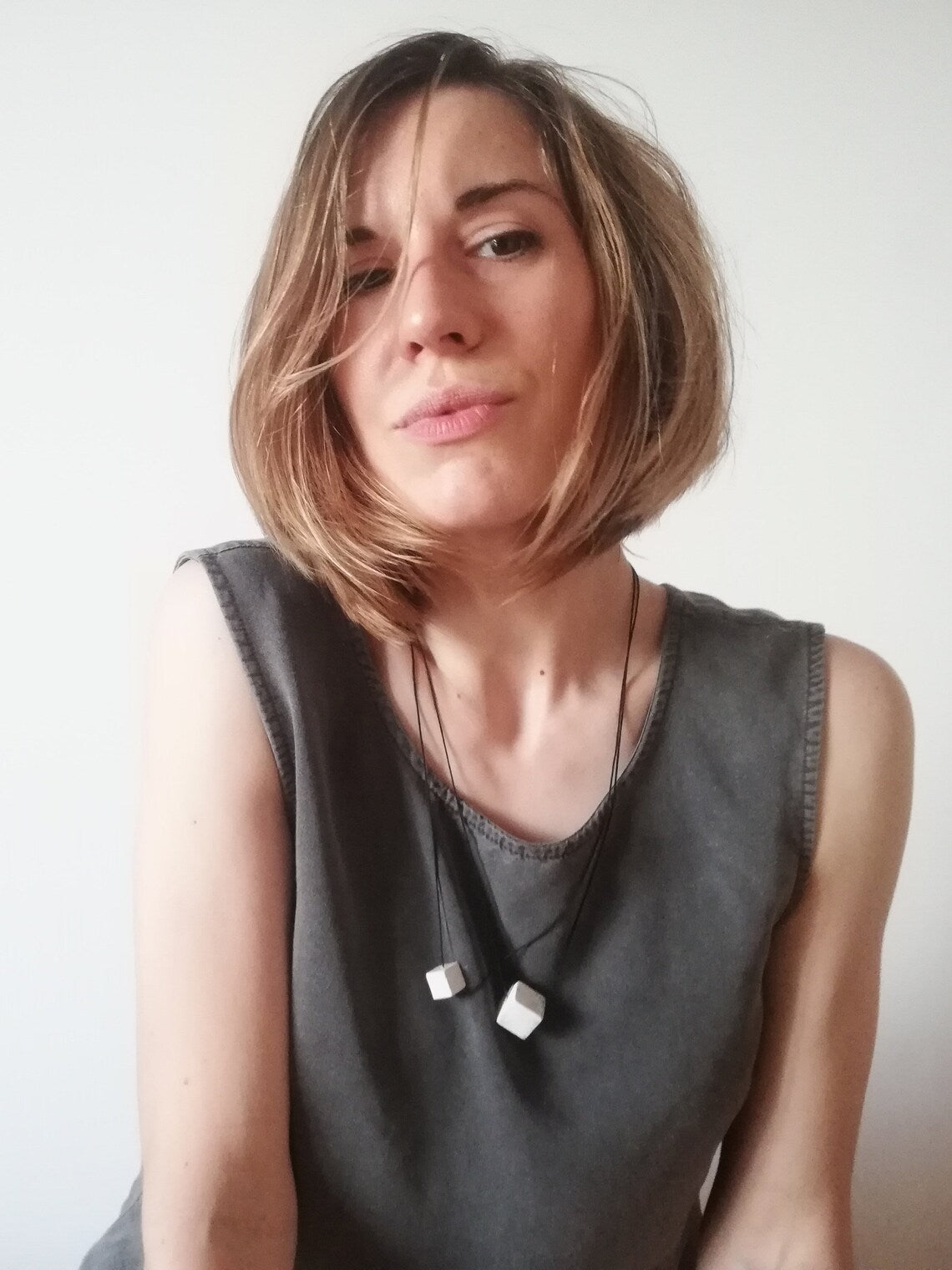 Concrete cube pendant necklace // artist plaster//