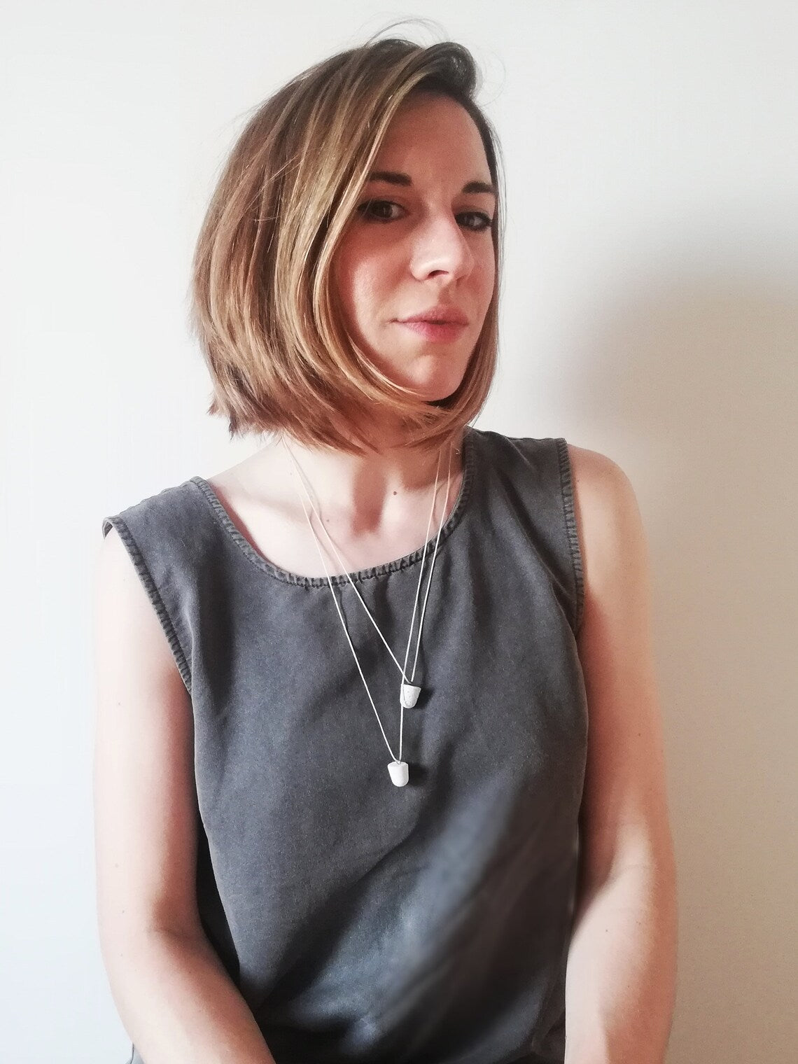 Concrete rounded pendant necklace // artist plaster // adjustable macramé cord //