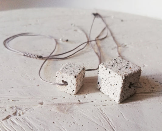 Jesmonite cube necklace on a cord //granite finish//