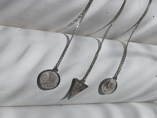 Ink freckled gypsum pendant // silver chain necklace