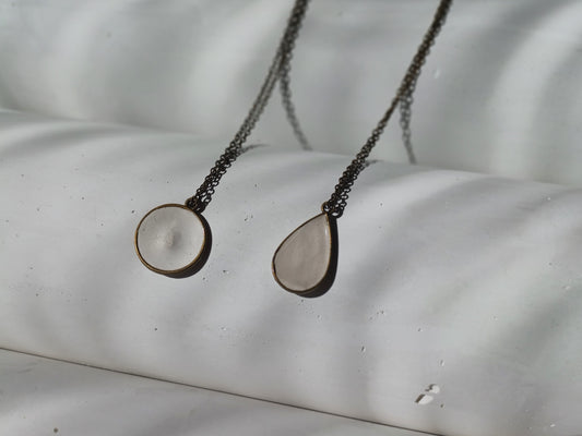 Minimal gypsum brass pendant // brass chain necklace