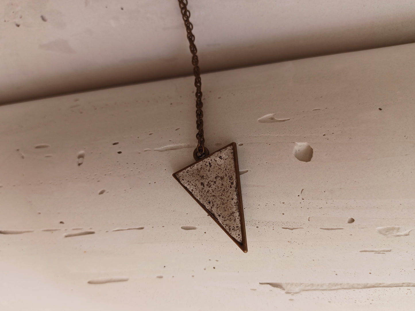 Brass pendant on a chain // gypsum freckled pendant