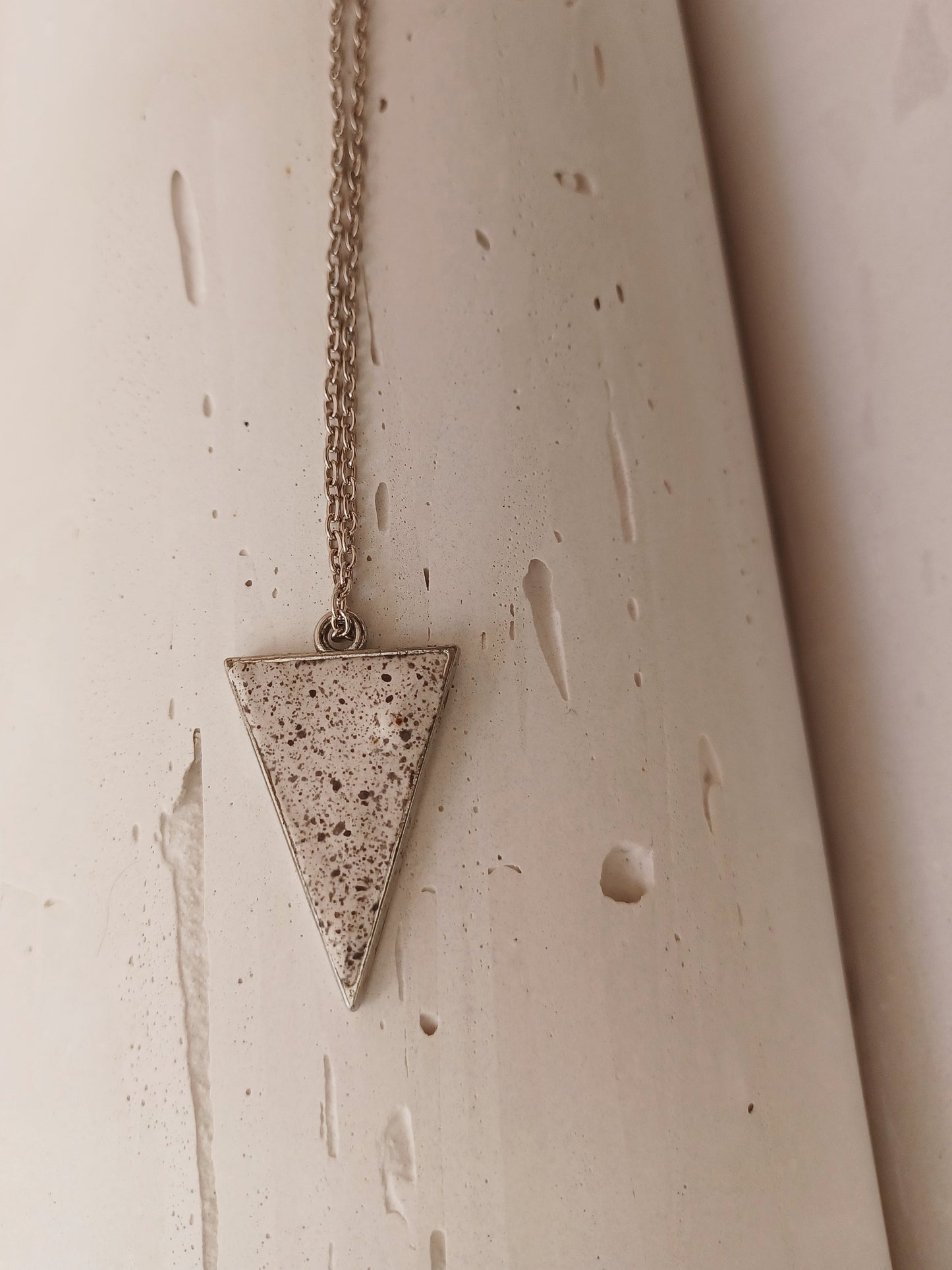 Ink freckled gypsum pendant // silver chain necklace