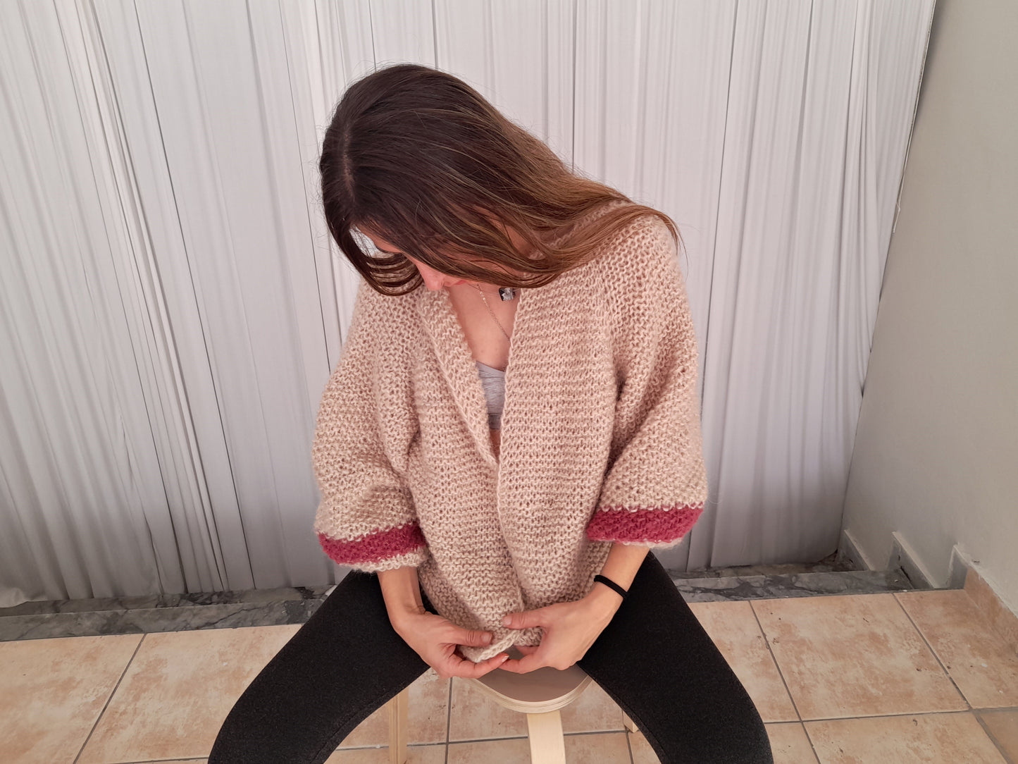 ALPACA KID SILK + MOHAIR blend yarn // Double yarn luxury cardigan // hand knit by mum // limited edition