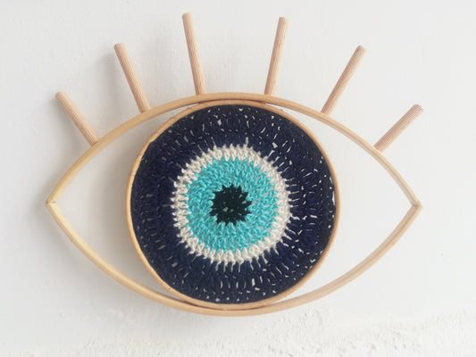 Evil eye wall hanging //handmade crochet and wood frame //LIMITED EDITION//