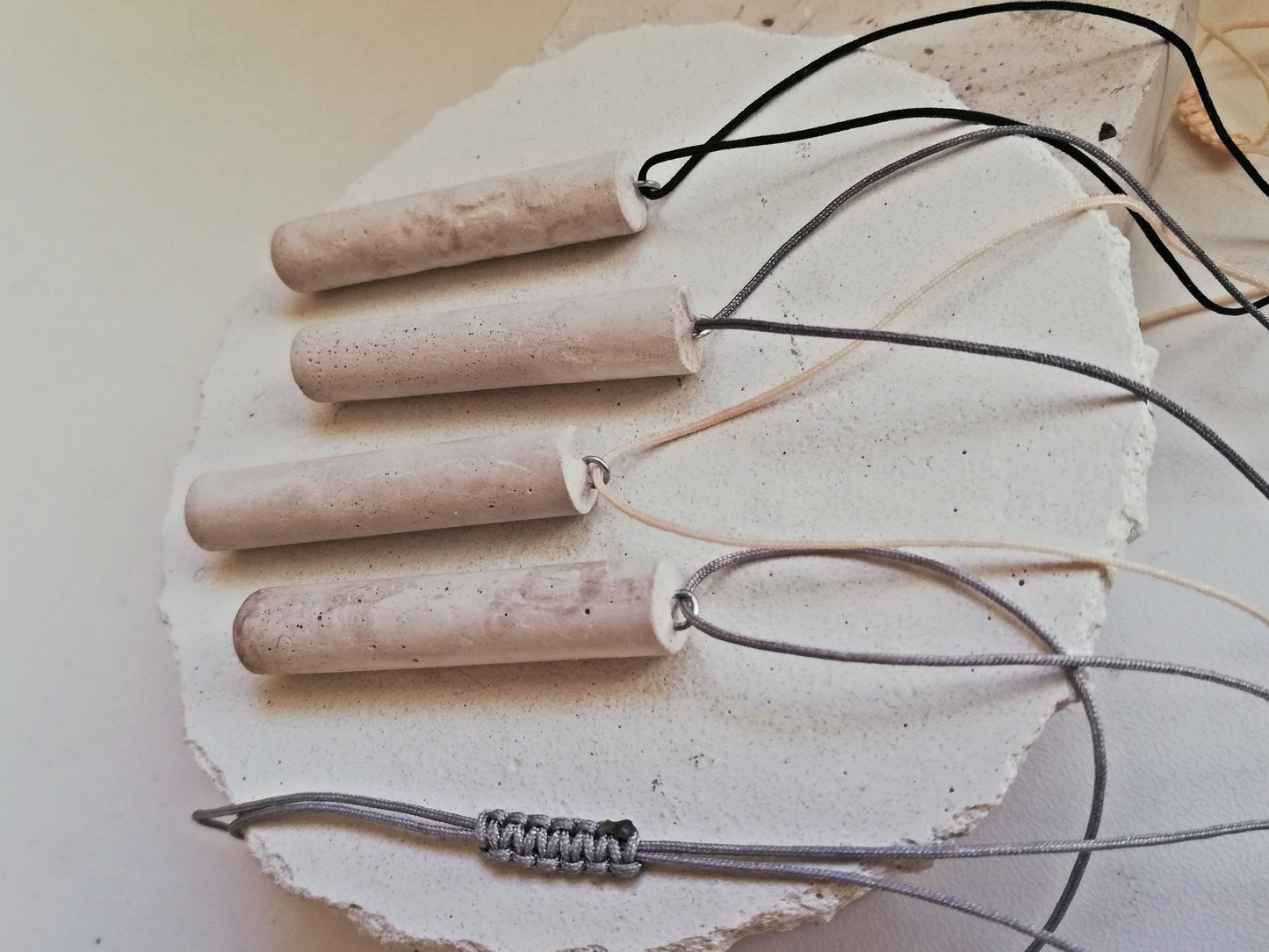 concrete Tube necklace on a cord //plaster gypsum//