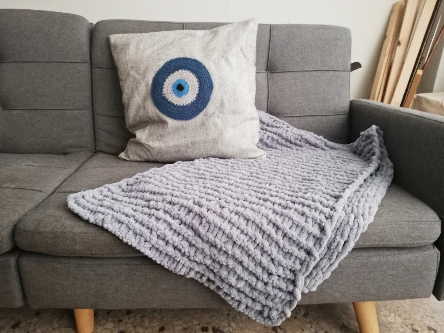 Throw blanket // handknit by mum // soft luxury Chenille yarn //LIMITED EDITION//