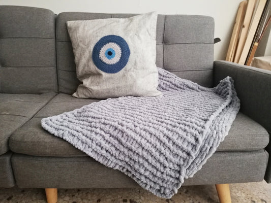 Throw blanket // handknit by mum // soft luxury Chenille yarn //LIMITED EDITION//