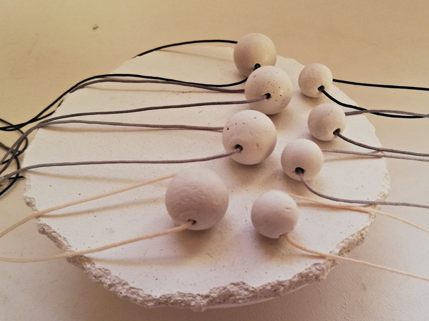 Concrete sphere necklace on a cord //plaster gypsum//