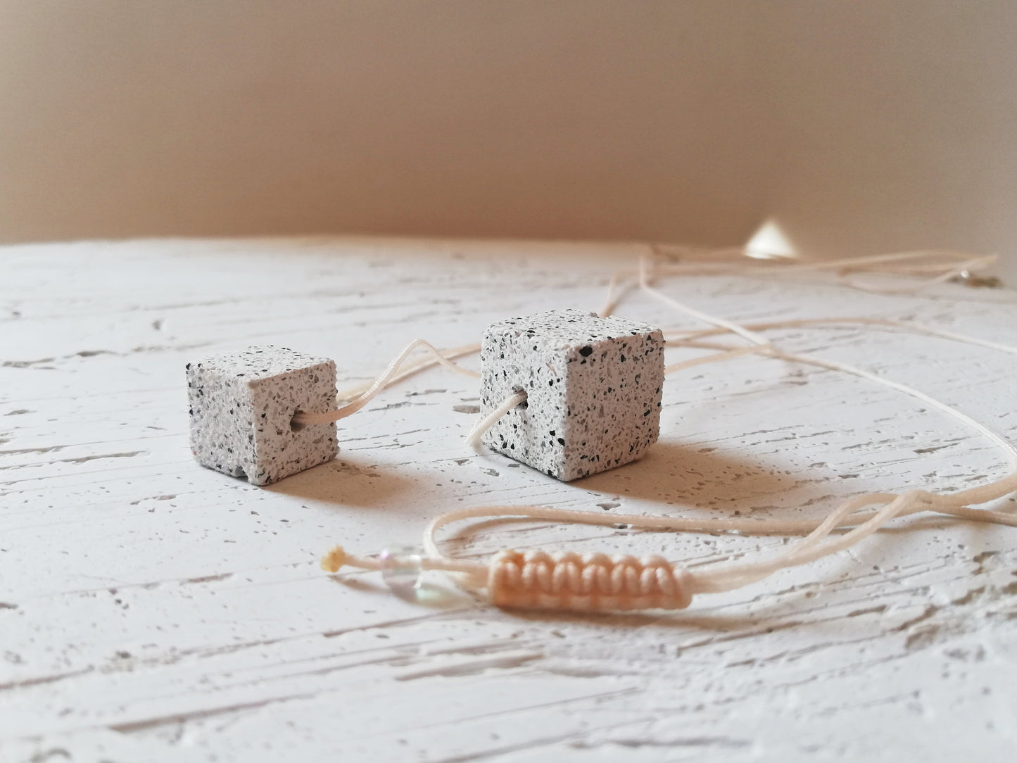 Jesmonite cube necklace on a cord //granite finish//