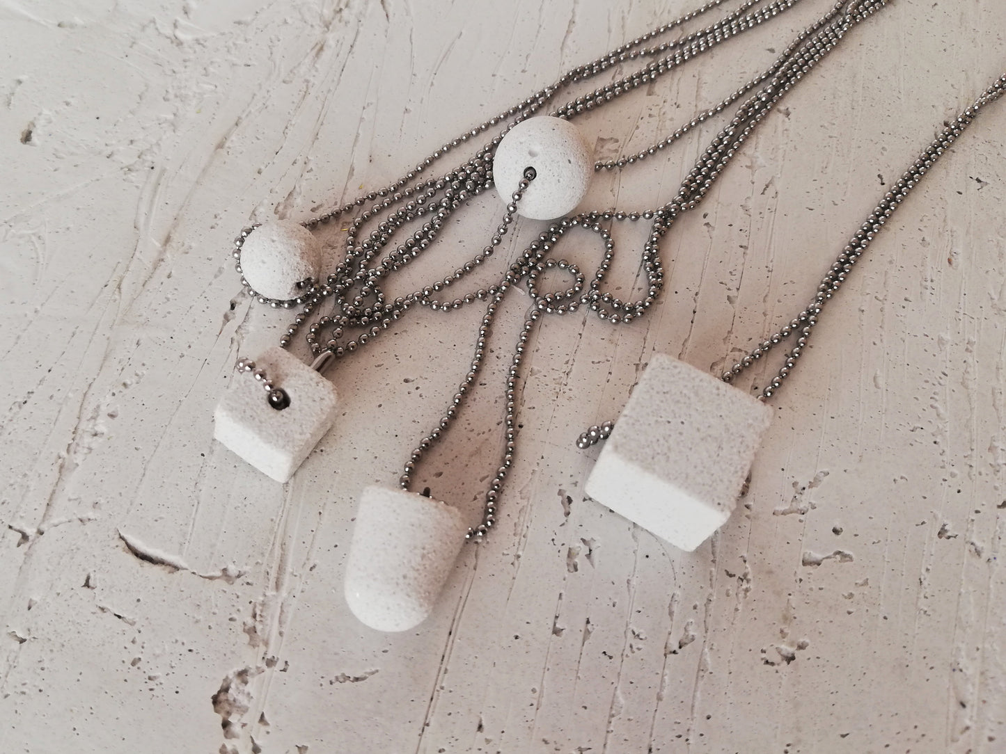 Jesmonite cube/sphere/round pendant on a ball chain //marble finish//