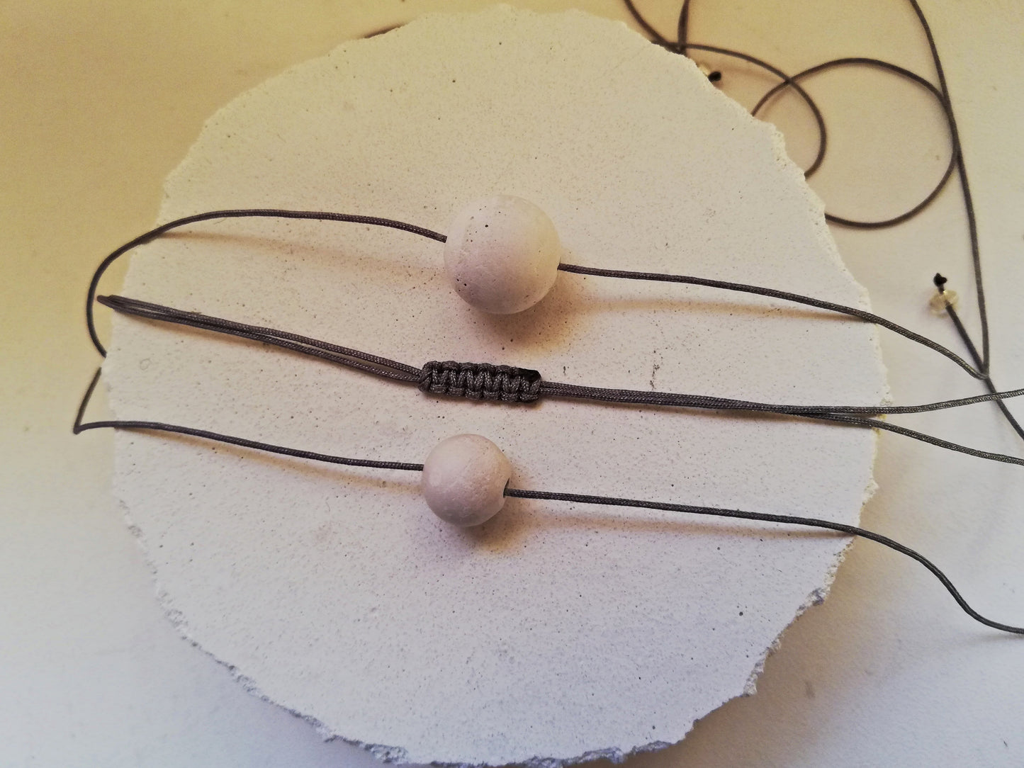 Concrete sphere necklace on a cord //plaster gypsum//