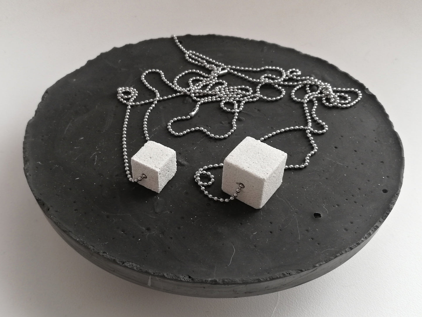 Jesmonite cube/sphere/round pendant on a ball chain //marble finish//