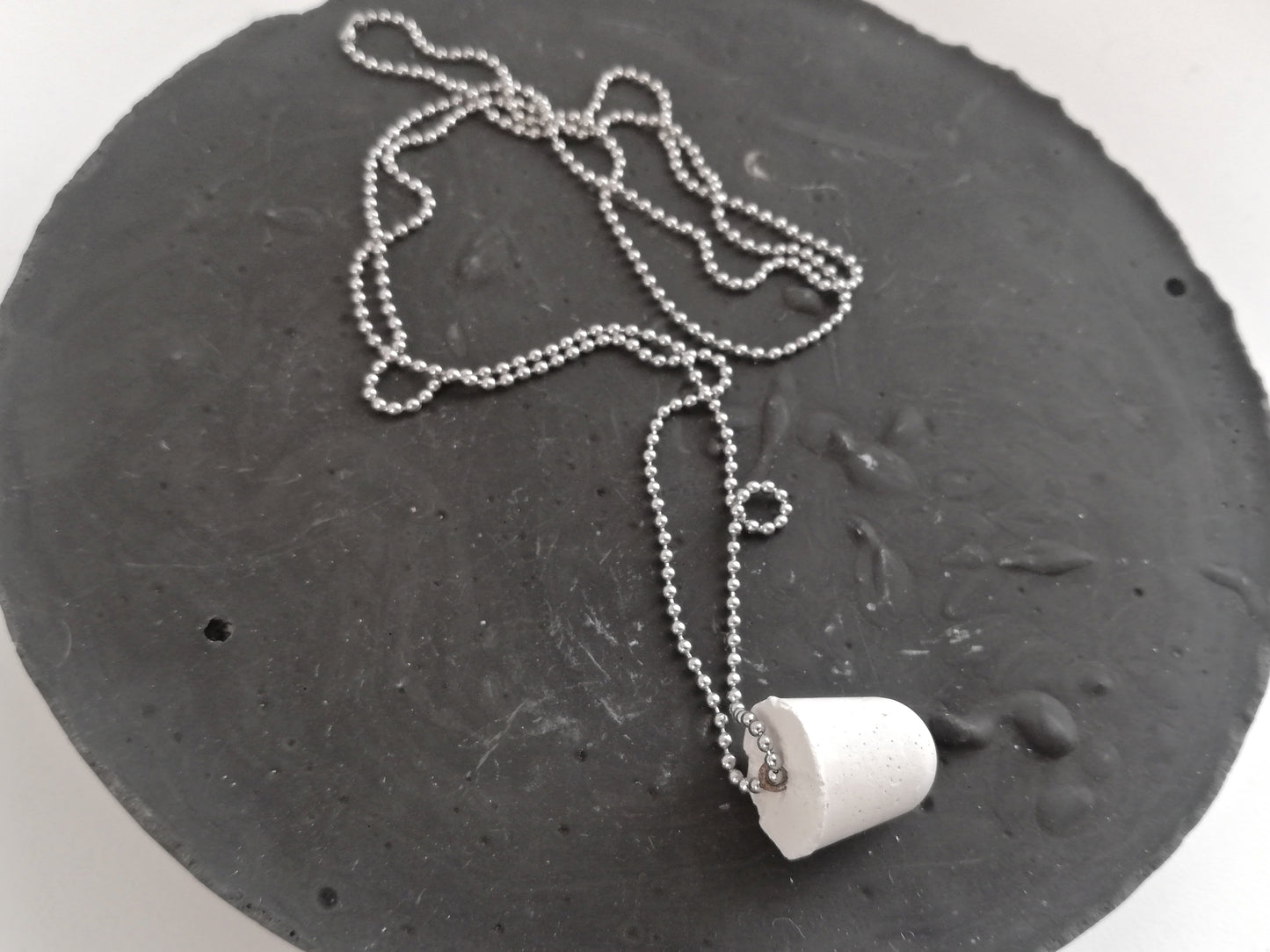 Concrete cube/sphere/round pendant on a ball chain //plaster gypsum//