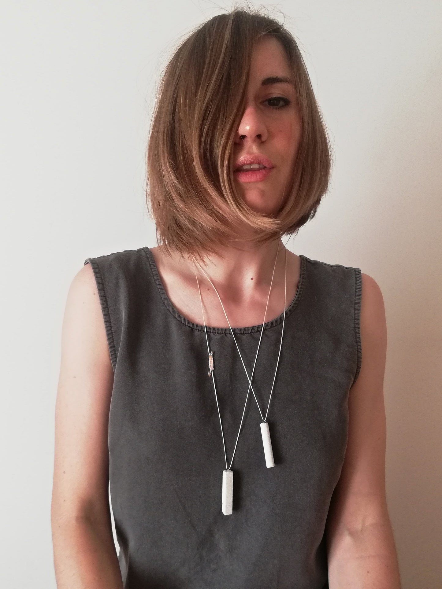 Jesmonite rectangle necklace on a cord //marble finish//