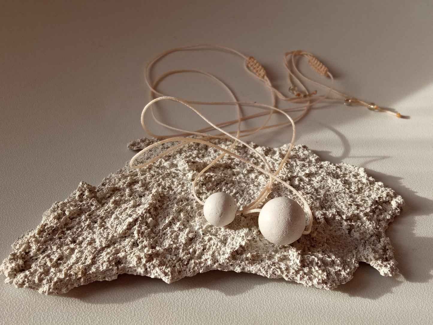 Concrete sphere necklace on a cord //plaster gypsum//