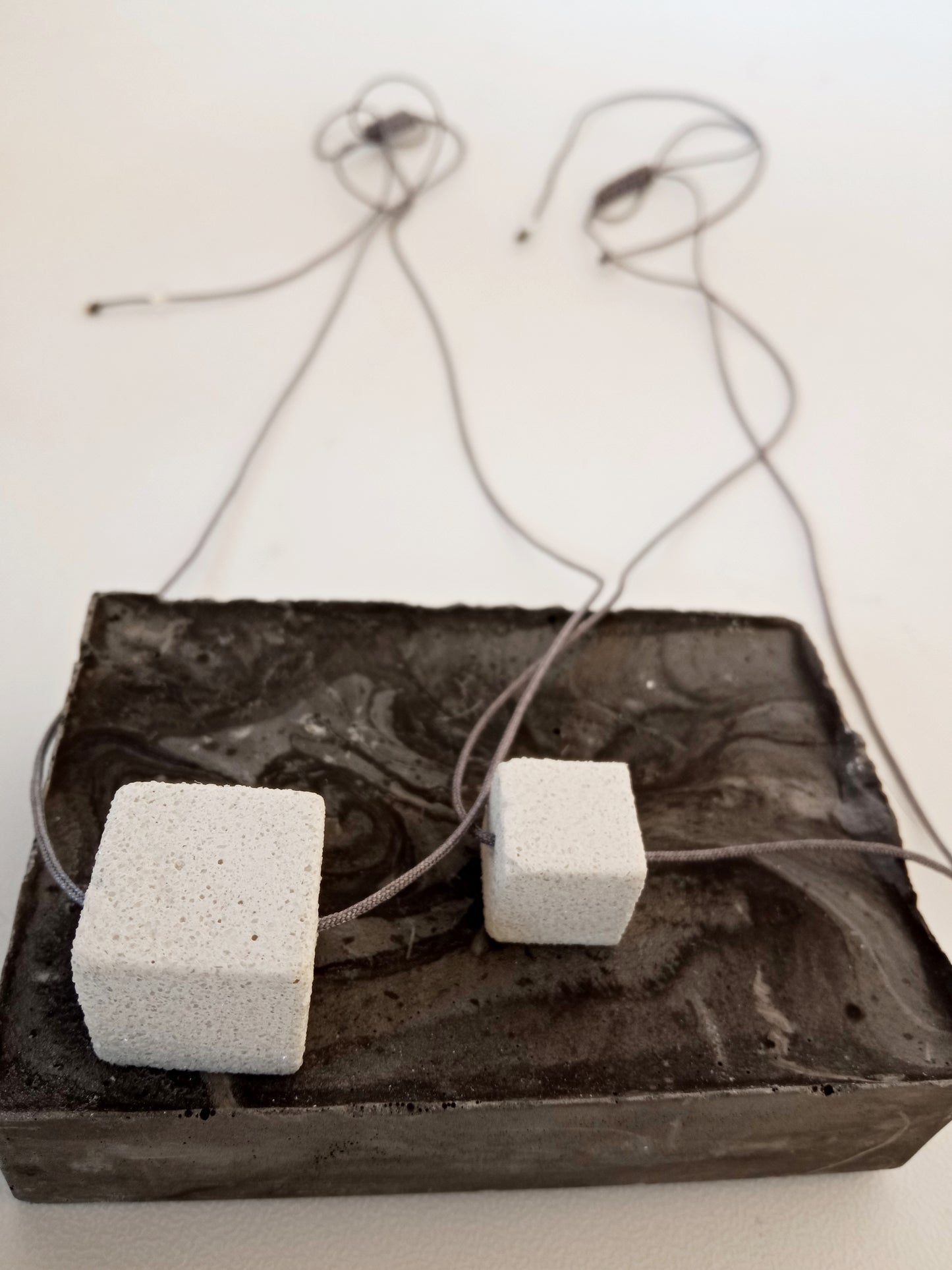 Jesmonite cube necklace on a cord //marble finish//