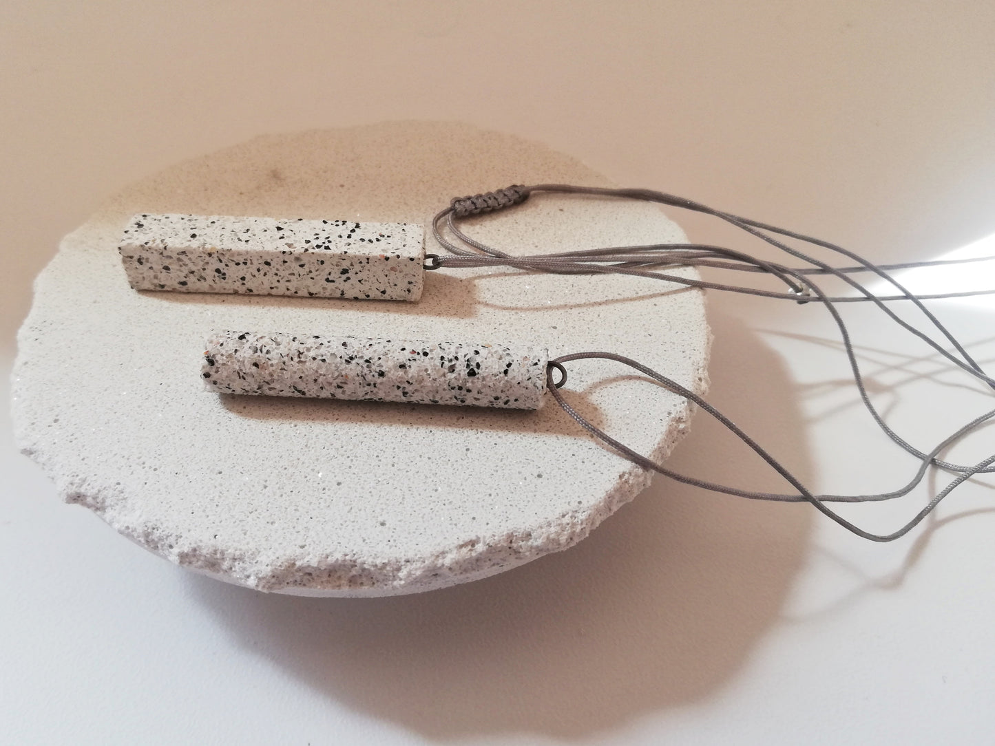 Jesmonite Tube necklace on a cord //granite finish//