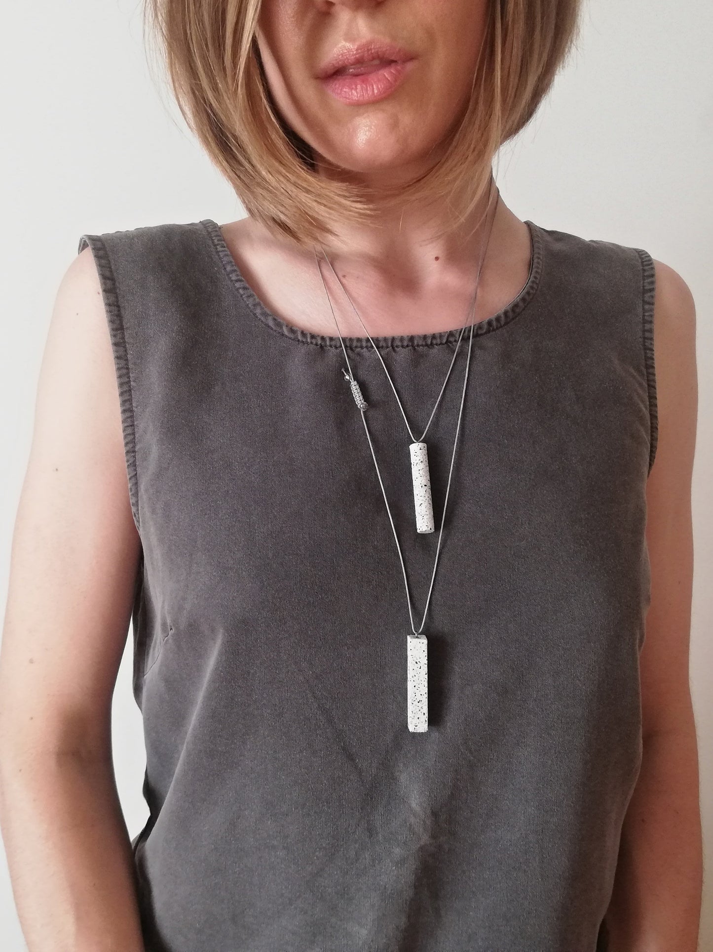 Jesmonite Rectangle necklace on a cord //granite finish//