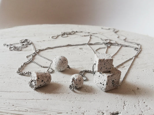 Jesmonite cube/sphere/round pendant on a ball chain //granite finish//