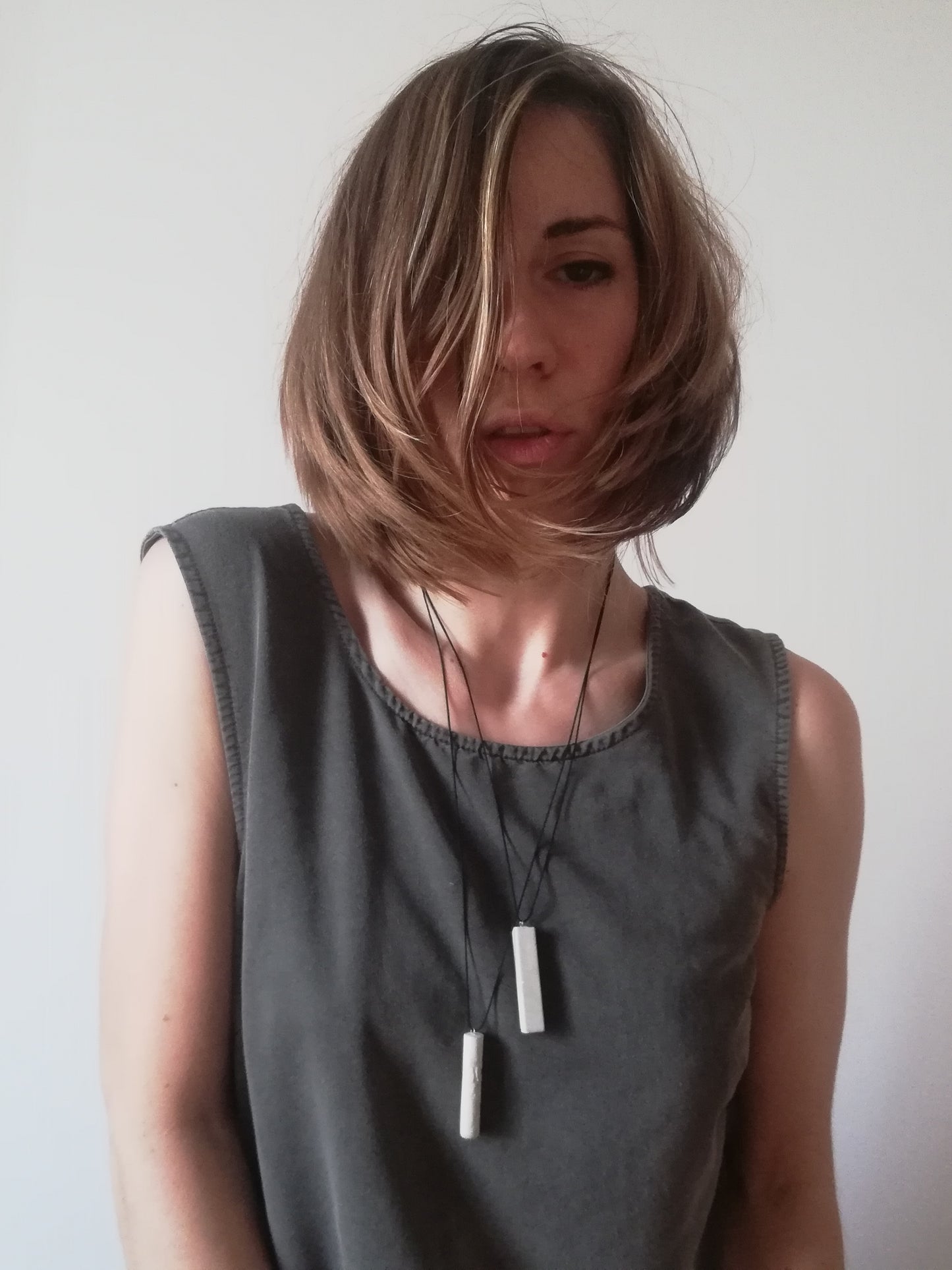 concrete Tube necklace on a cord //plaster gypsum//