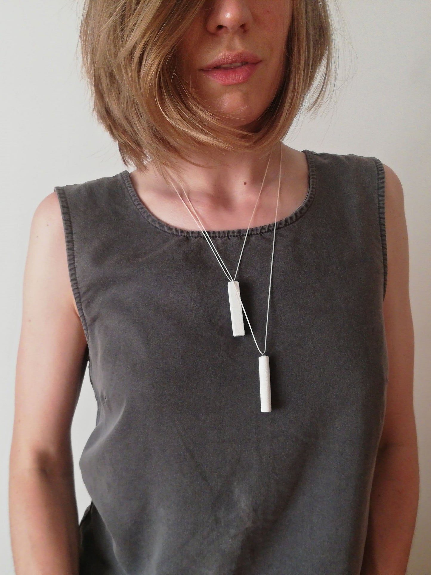 Jesmonite tube necklace on a cord //marble finish//