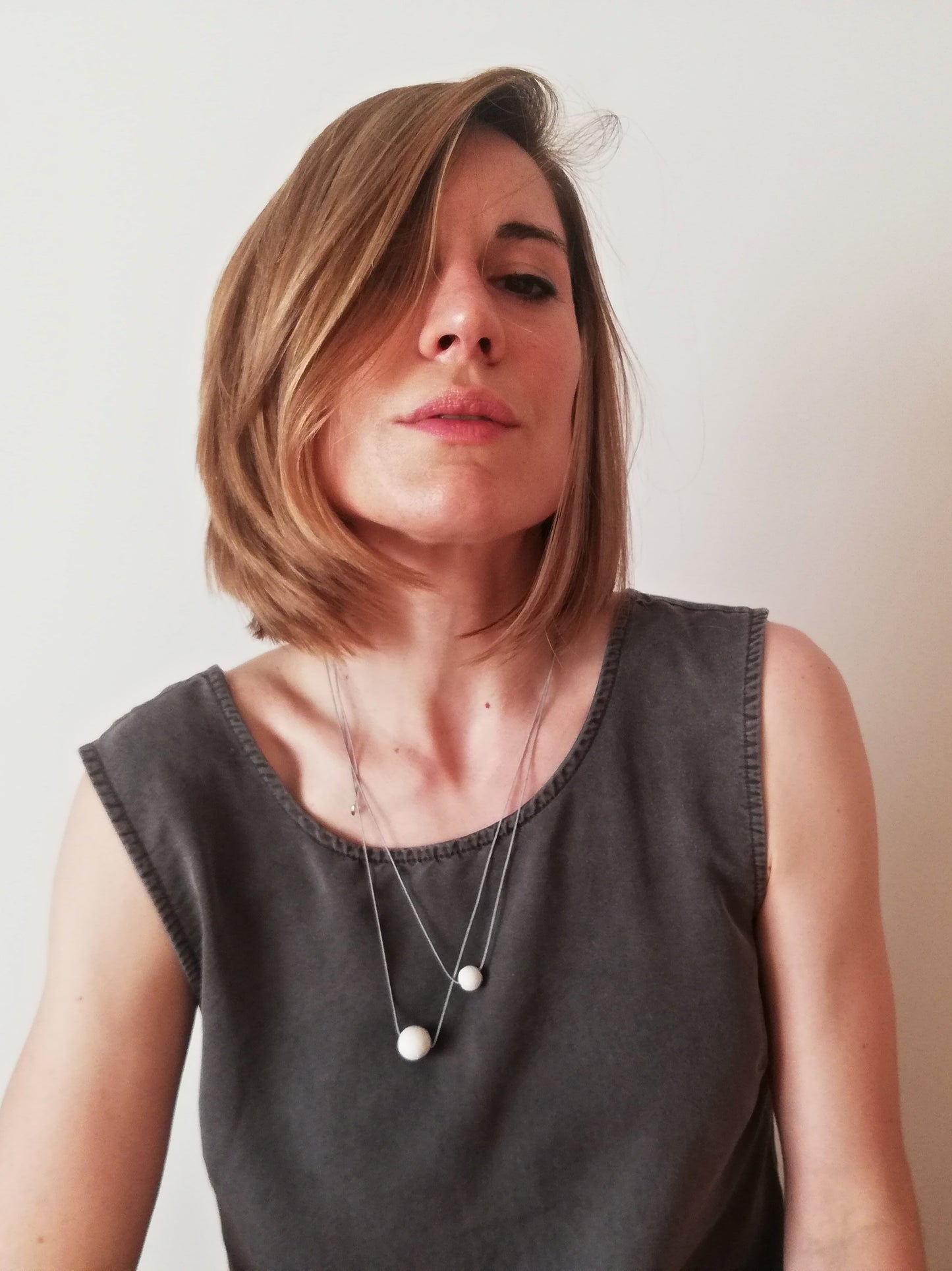 Jesmonite sphere necklace on a cord //marble finish//