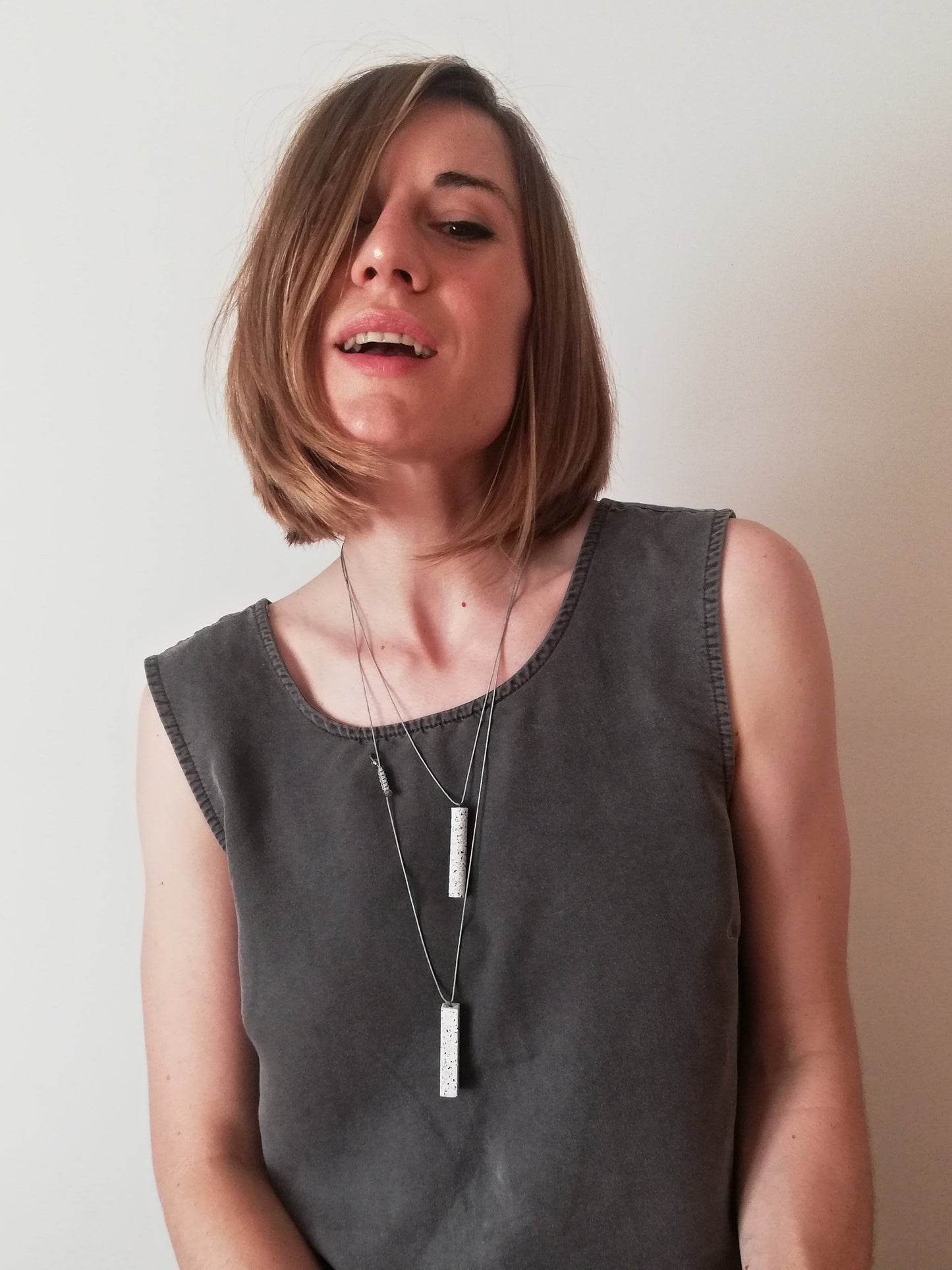 Jesmonite Tube necklace on a cord //granite finish//