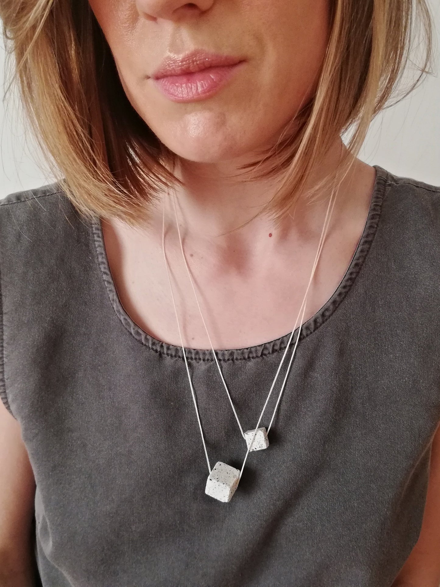 Jesmonite cube necklace on a cord //granite finish//