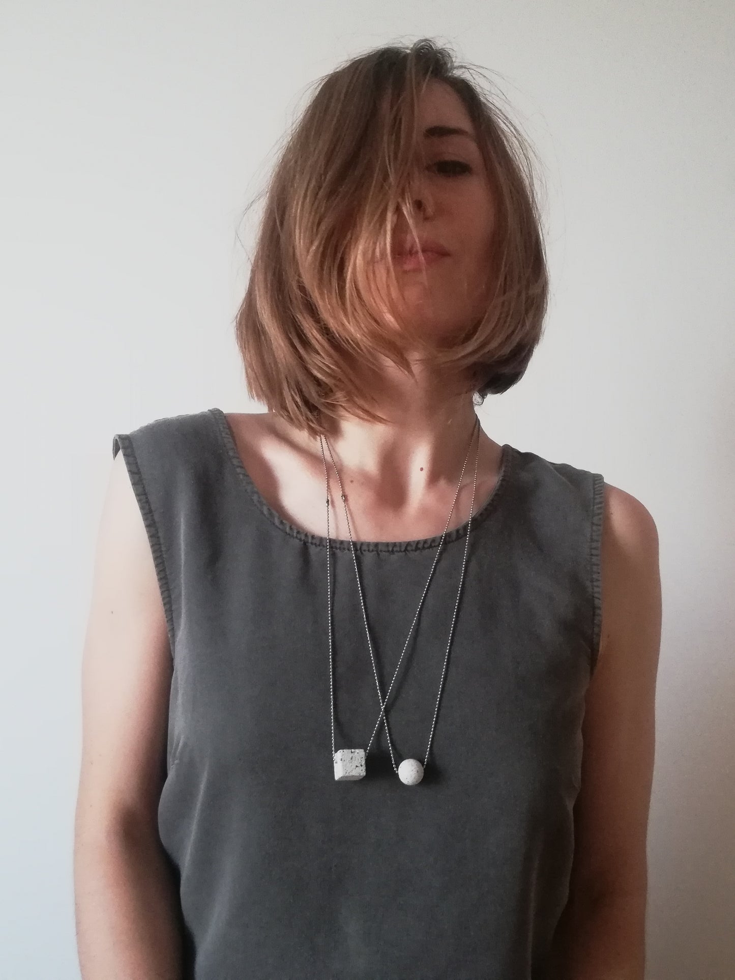 Jesmonite cube/sphere/round pendant on a ball chain //granite finish//